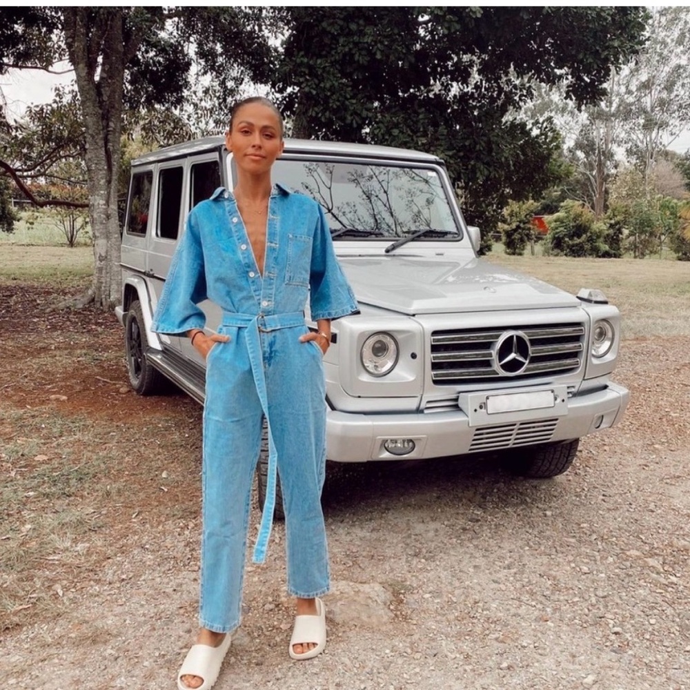 Nasty Gal Light Wash Denim Jumpsuit